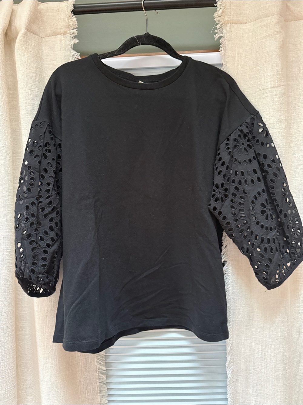 a new day Black Eyelet-Sleeve Sweatshirt